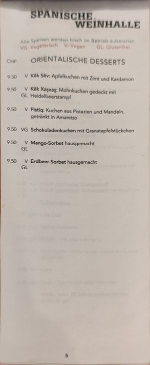 Dessert (v=vegan) at Spanische Weinhalle - Gourmet Kitchen in Burgdorf