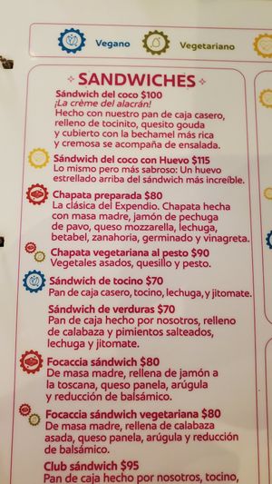 The sandwich de tocino is NOT vegan; it contains real bacon. at Coco y El Alacrán Café in Puebla