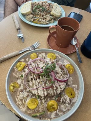 Enfrijolada and pasta   at Coco y El Alacrán Café in Puebla