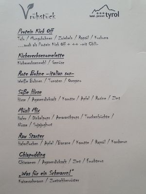 Vegan breakfast menu ❤️ at Hotel Pension Tyrol in Telfs