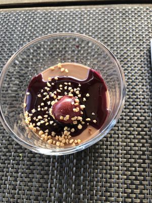 Chocolate mousse w/ cherries  at Hotel Pension Tyrol in Telfs