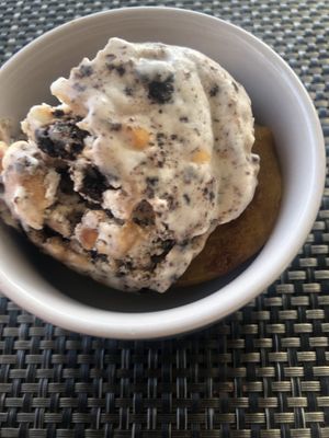 Soy ice-cream w/ nuts, chocolate and peach  at Hotel Pension Tyrol in Telfs