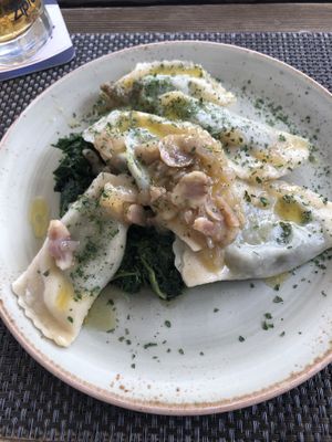 Spinach ravioli w/ broccoli  at Hotel Pension Tyrol in Telfs