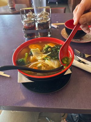 Spicy miso ramen with tofu and veg.  at Sushi Siam in Taos