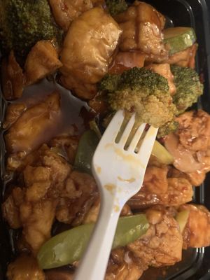General Tso Tofu + broccoli  at New Moon Chinese in New York City