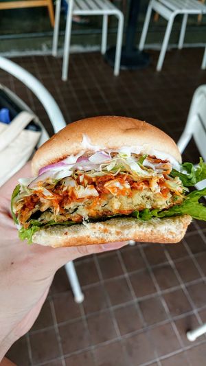 curry dhal potato croquette burger at VEGANBURG - Eunos Flagship Outlet in East Singapore