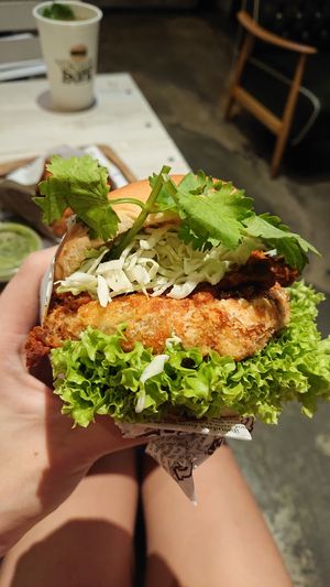 curry dhal potato croquette burger at VEGANBURG - Eunos Flagship Outlet in East Singapore
