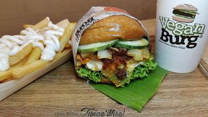 Rasa Sayang Seasonal set meal comprises of Burger, coconut fries and Rose Bandung drink  at VEGANBURG - Eunos Flagship Outlet in East Singapore