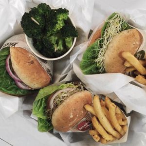 Burgers + sides at VEGANBURG - Eunos Flagship Outlet in East Singapore