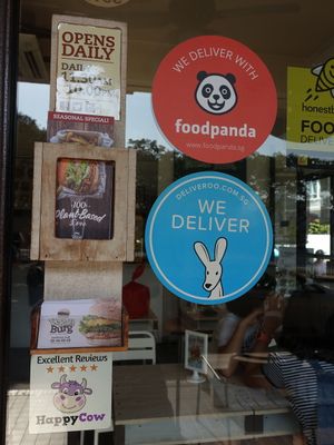 HappyCow 5 stars EXCELLENT reviews  decal stickers at VEGANBURG - Eunos Flagship Outlet in East Singapore