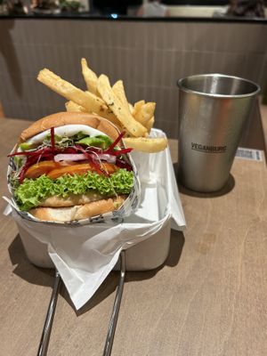 Vegan burger and fries  at VEGANBURG - Eunos Flagship Outlet in East Singapore