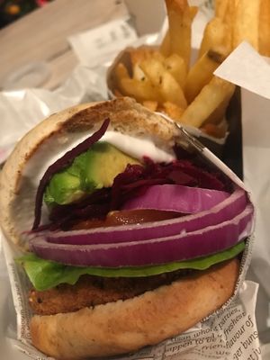 Avocado beetroot burger  at VEGANBURG - Eunos Flagship Outlet in East Singapore