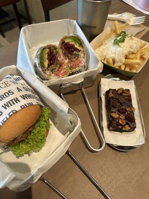Brownie is pretty rich. Would suggest to separate the sauce for fries so you can dip according to one’s preference. I feel sauce is too much for me and I didn’t like it.   at VEGANBURG - Eunos Flagship Outlet in East Singapore