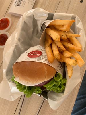 Smoky BBQ burger with seaweed fries at VEGANBURG - Eunos Flagship Outlet in East Singapore