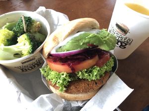 Avocado Beetroot Burger Set Meal with Broccoli and Lemonade 😋 at VEGANBURG - Eunos Flagship Outlet in East Singapore