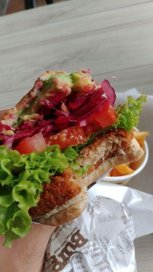 avocado + beetroot burger innards at VEGANBURG - Eunos Flagship Outlet in East Singapore