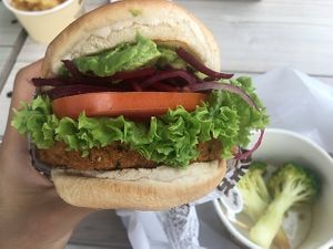 Avocado Beetroot Burger with Sizzlin’ Broccoli at VEGANBURG - Eunos Flagship Outlet in East Singapore