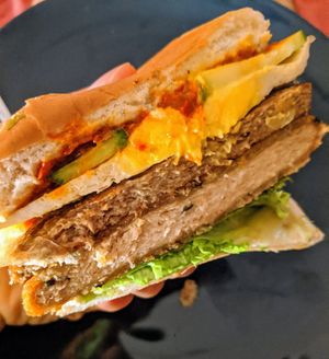 New Rasa Sayang burger with an added mushroom patty at VEGANBURG - Eunos Flagship Outlet in East Singapore
