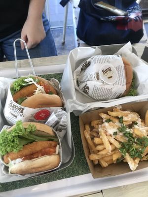 chilli krab burger w garlic fries at VEGANBURG - Eunos Flagship Outlet in East Singapore