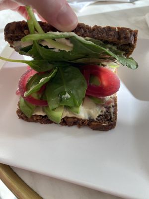 Vegansk rugbrøds sandwich  at Café Stationspladsen in Koege