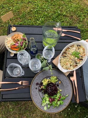 Beetroot tartar, sweet potato stew, oven-baked eggplant at Villa Maria in Viljandi