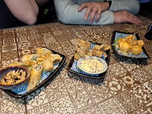 Vorspeisen: Buddha Roll, Wantan, Tofu Cubes at Chay Vegan Asian Kitchen in Hamburg