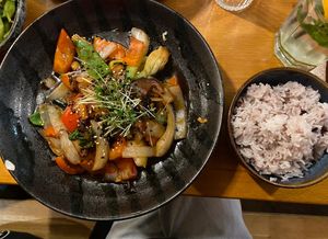 Mixed vegetables in teriyaki sauce with brown rice (~14€)  at Chay Vegan Asian Kitchen in Hamburg