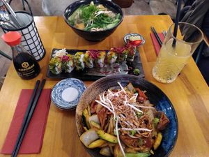 Monkey soup, inside out sushi, pagoda dream at Chay Vegan Asian Kitchen in Hamburg