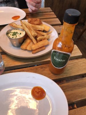 Fried yucca sticks! The sauce that came with is wasn’t vegan but they had hot sauce or ketchup as well!   at Berimbau Brazilian Kitchen in New York City