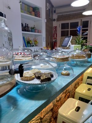 Interior and cake selection  at Cala Vegana in Menorca