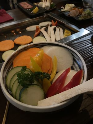 Vegetables to cook in open grill at Wagyu-Ya on Chevron in Surfers Paradise