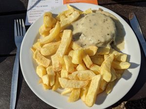Vegan haggis, soya peppercorn sauce at The Real Food Cafe in Tyndrum
