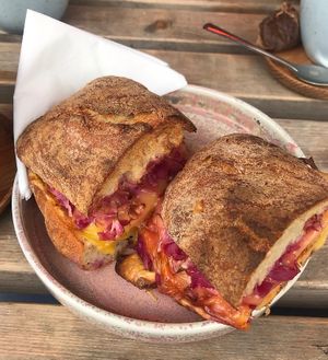 Kimchi and vegan cheese sourdough toastie   at Dyl's in York