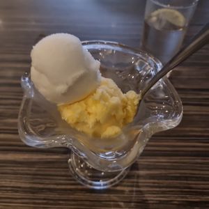 Lemon and mango sorbet at Cozze Restaurants in Pangbourne