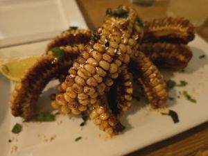 Korean corn ribs. Vegan option just removes the dipping sauce. at Aceq in Arroyo Seco