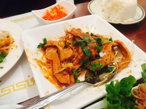 lemongrass chicken extra spicy - another all time fave, the owners homemade hot sauce will kill you at Thuyen Vien in Anaheim