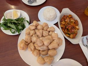 Fired tofu, garlic chick'n at Thuyen Vien in Anaheim