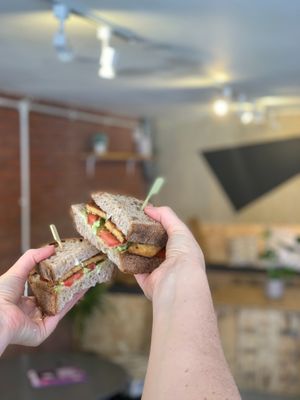 Our popular Tempeh Bacon Sandwich  at Loading Bay Cafe in Windsor