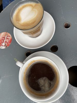 Black Americano and Latte (Oat Milk) at Loading Bay Cafe in Windsor