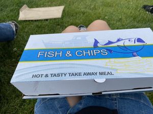 Take away vegan banana blossom fish and chips with tartare sauce and peas 💗😍 at The Captain's Table in Woolacombe