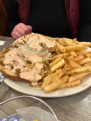 Vegan Reuben with requested extra vegan thousand island dressing at Olga's Diner in Marlton
