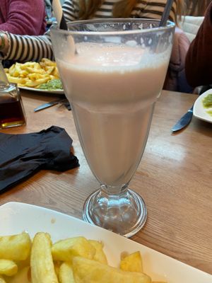 Vegan strawberry milkshake  at Barnacles in Llandudno