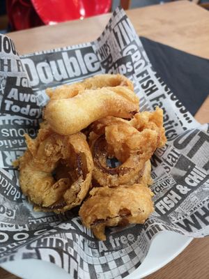 Vegan onion rings at Barnacles in Llandudno