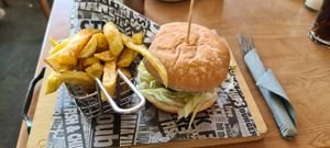 Burger and chips at Barnacles in Llandudno