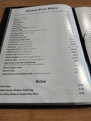 Gluten free menu at Barnacles in Llandudno