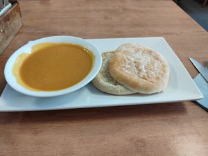 Lentil and red pepper soup at Barnacles in Llandudno
