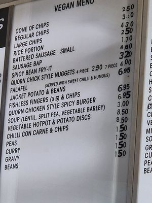 Vegan menu April 2025 takeaway at Barnacles in Llandudno