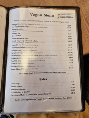 Vegan menu eat in April 2025 at Barnacles in Llandudno