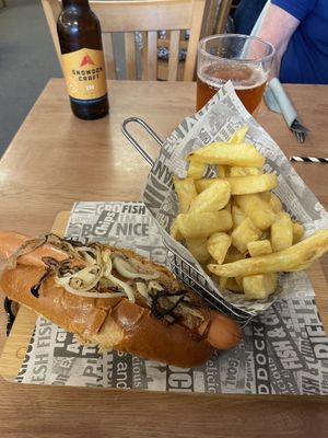 Moving mountains vegan hot dog and chips   at Barnacles in Llandudno
