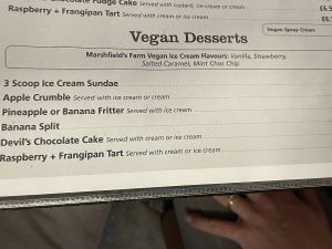  Vegan dessert menu as of May ‘25  at Barnacles in Llandudno